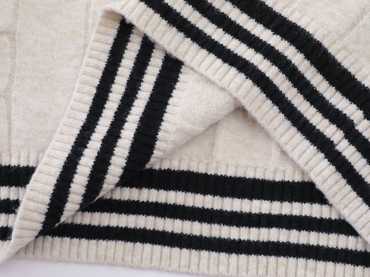 Cable Knit V-Neck Varsity Sweater – Number 8 Collegiate Pullover