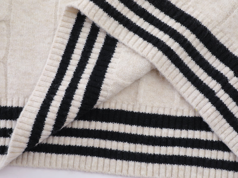 Cable Knit V-Neck Varsity Sweater – Number 8 Collegiate Pullover