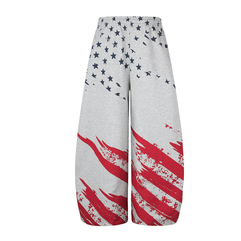 Wide Leg Flowy Pants – Stars & Stripes Print Oversized Sweatpants