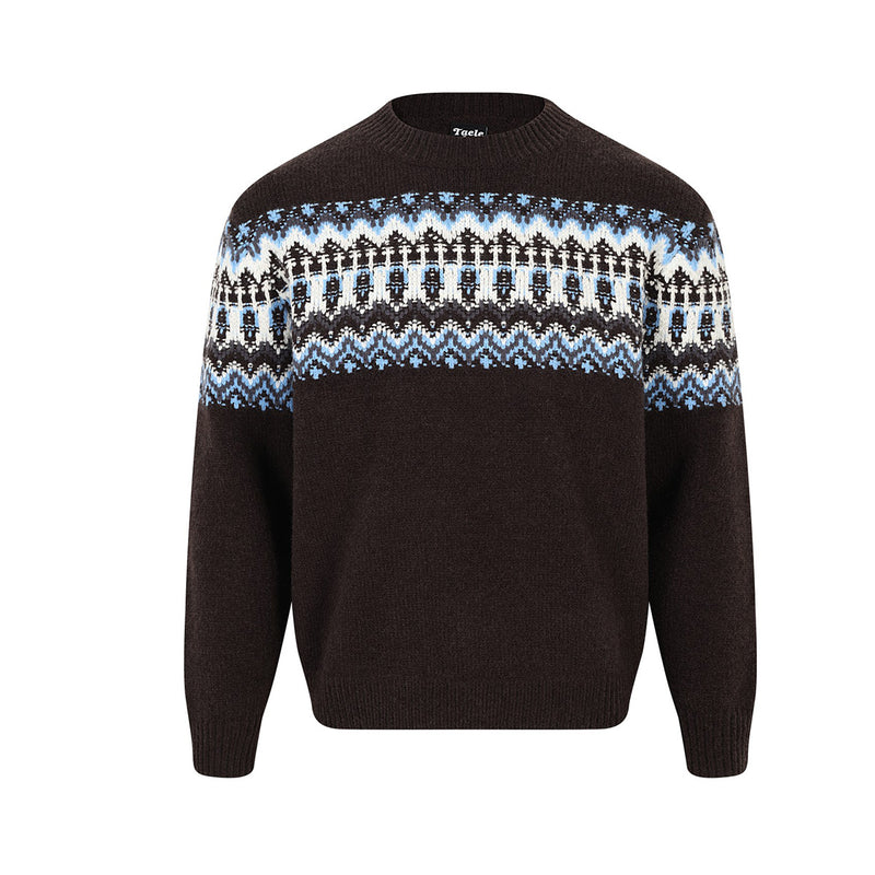 Fair Isle Jacquard Knitted Crew Neck Sweater – Vintage American Style