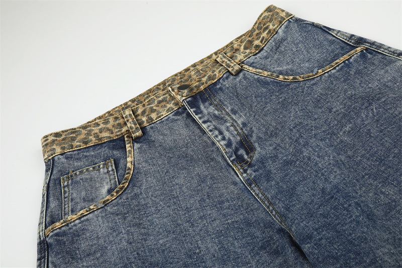 Vaqueros de Pierna Ancha para Hombre – Cintura de Leopardo, Corte Barrel Holgado y Denim Lavado