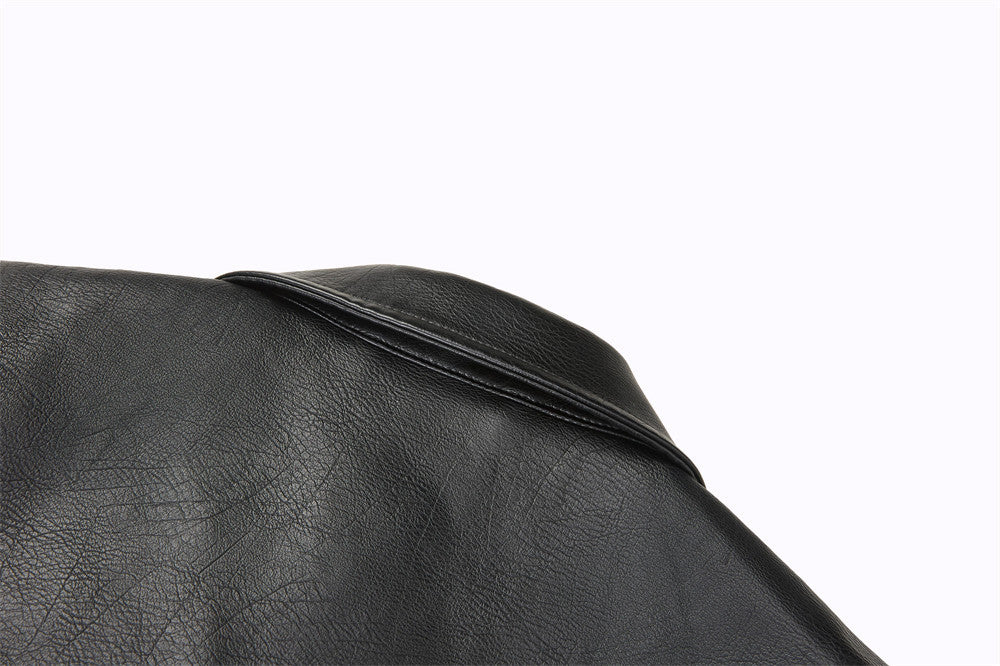 Men's Black PU Leather Biker Jacket – Short Moto Style with Red Zip