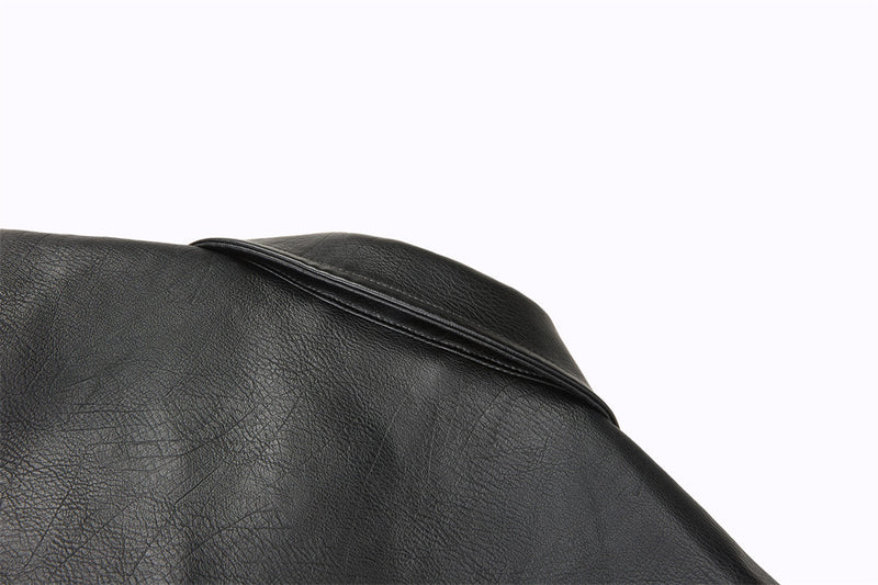 Men's Black PU Leather Biker Jacket – Short Moto Style with Red Zip