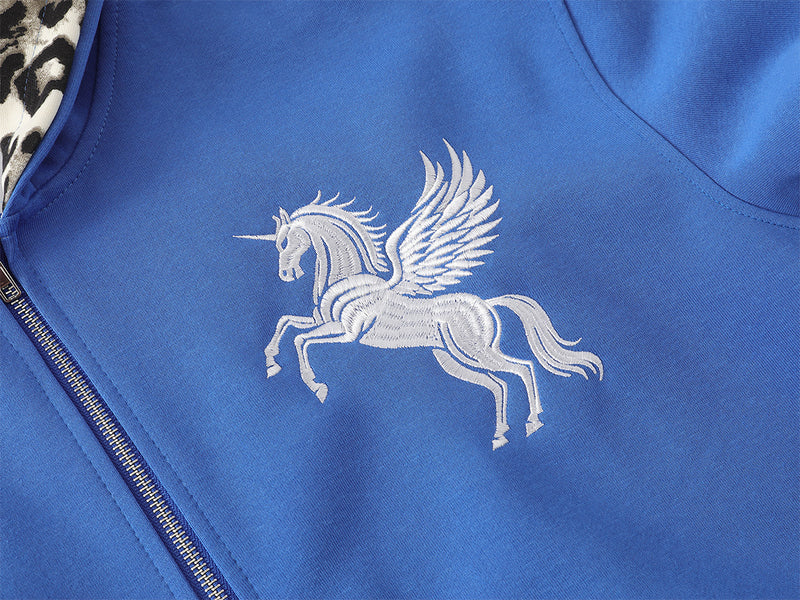 Ace Unicorn Zip-Up Hoodie & Wide-Leg Sweatpants Set with Leopard-Print Lining