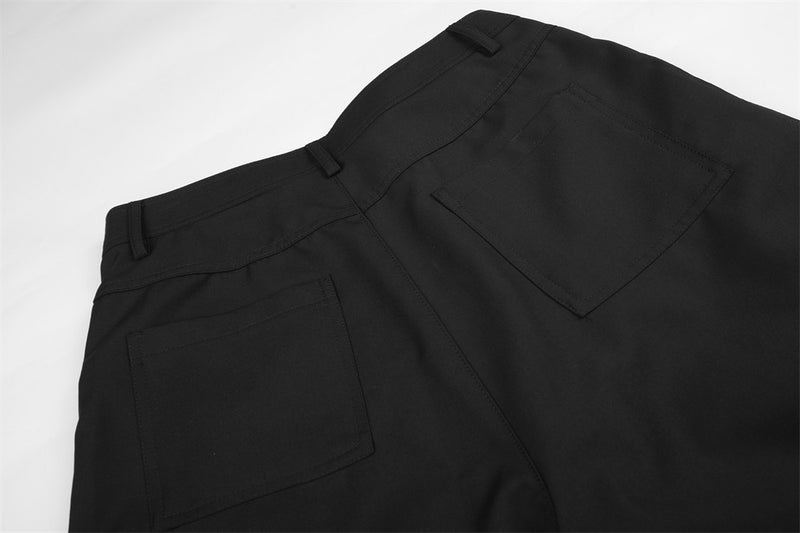 Wide-Leg Pleated Trousers with Diagonal Button Fly