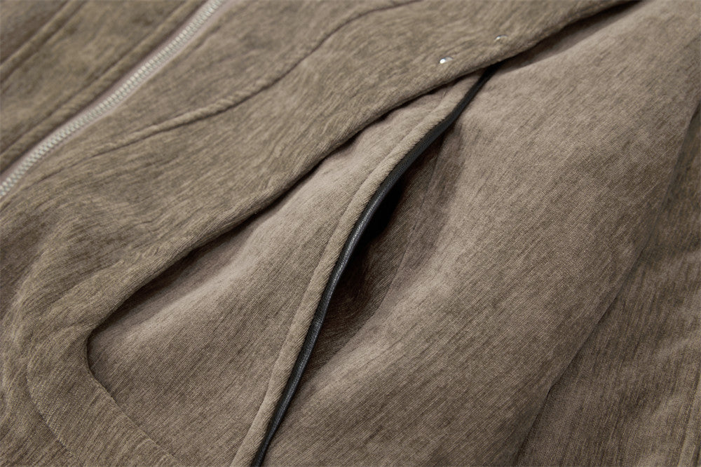 Blouson bomber homme en velours, col en similicuir et grandes poches