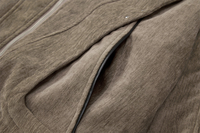 Blouson bomber homme en velours, col en similicuir et grandes poches
