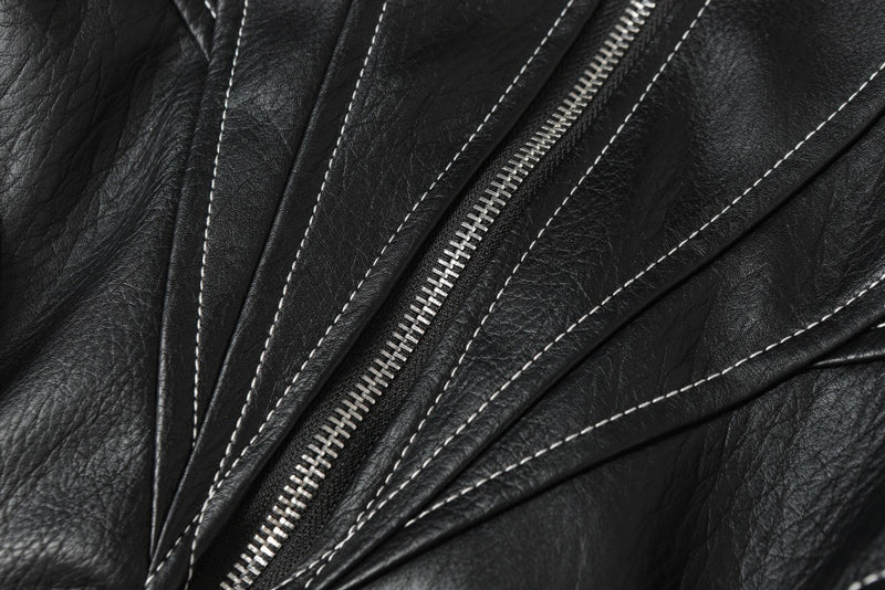 Men's Studded Deconstructed PU Leather Hooded Jacket with Faux Fur Collar