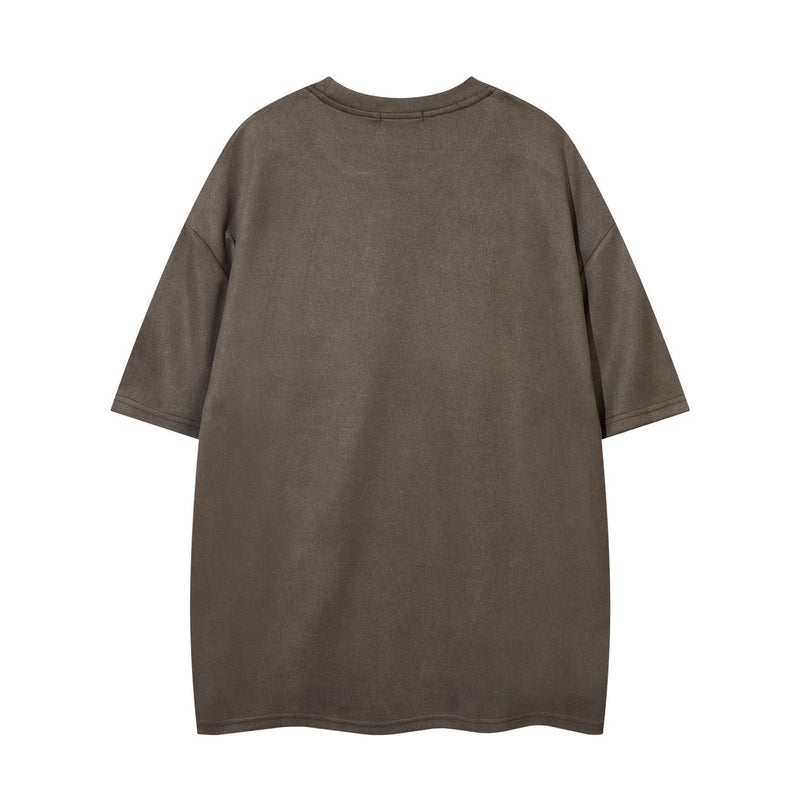 Men's Oversized Suede-Finish Thorn Embroidery Short Sleeve T-Shirt