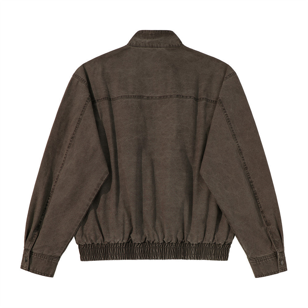 Washed Cargo Bomber Jacket – Men's Stand Collar Multi-Pocket Workwear Jacket