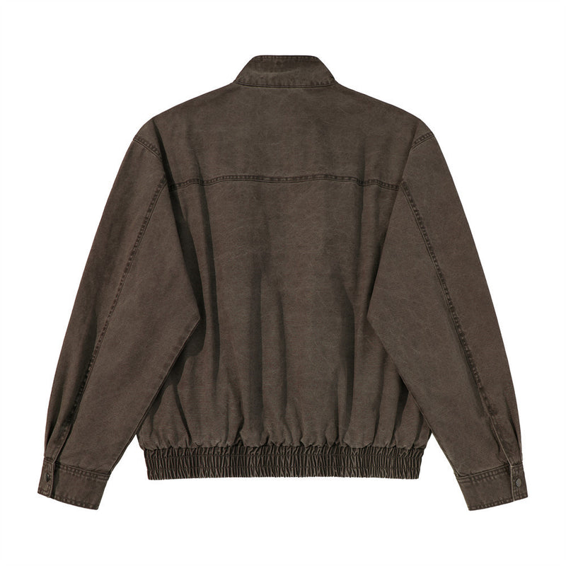 Washed Cargo Bomber Jacket – Men's Stand Collar Multi-Pocket Workwear Jacket