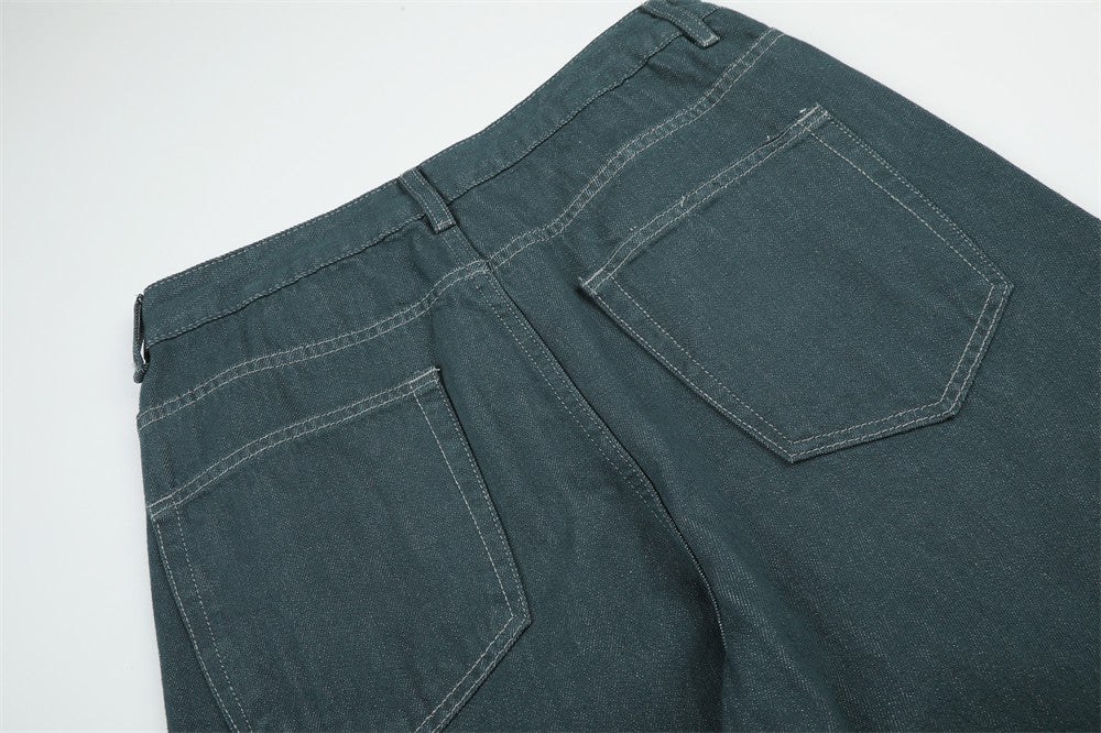 Baggy-Jeans mit weitem Bein für Herren – Kontrastnähte, gerade 5-Pocket-Denimhose