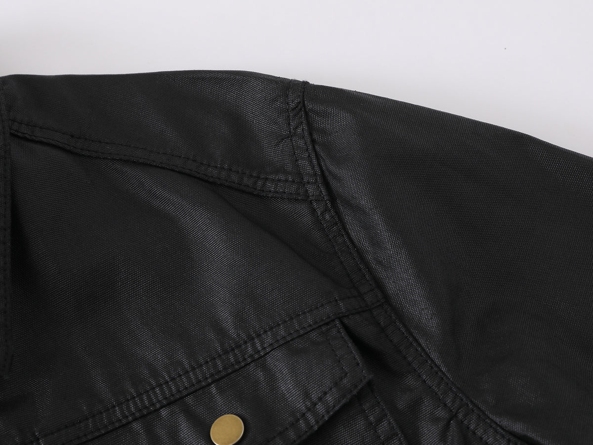 Wax-Coated Denim Jacket – Boxy Fit with Gold Stud Cross Back Detail