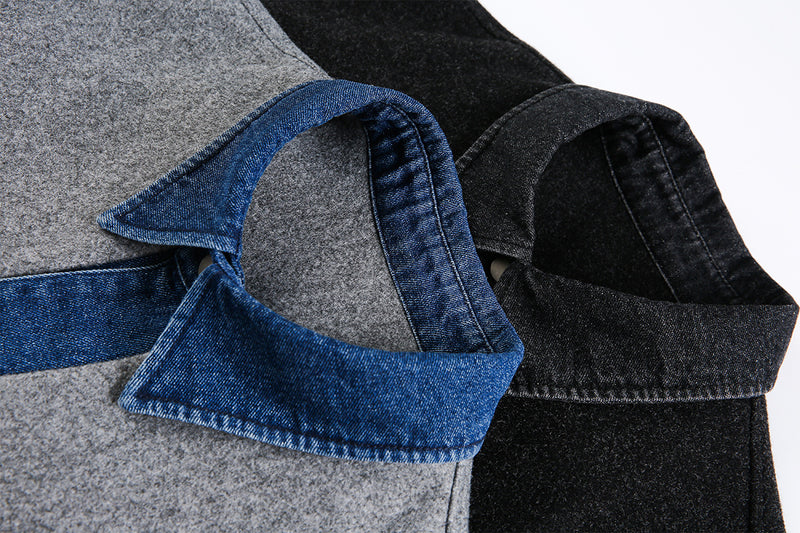 Veste boxy à boutons-pression avec col en denim – Style rétro old money