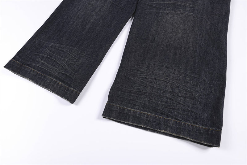 Wide-Leg Jeans with Union Jack Leather Waistband Detail