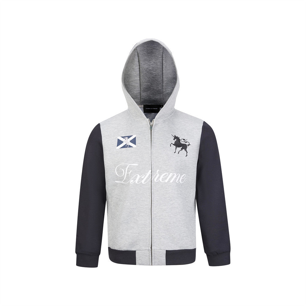 Men's Black Zip-Up Hoodie – Colorblock Graphic Streetwear Sweatshirt