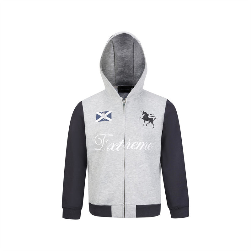 Men's Black Zip-Up Hoodie – Colorblock Graphic Streetwear Sweatshirt