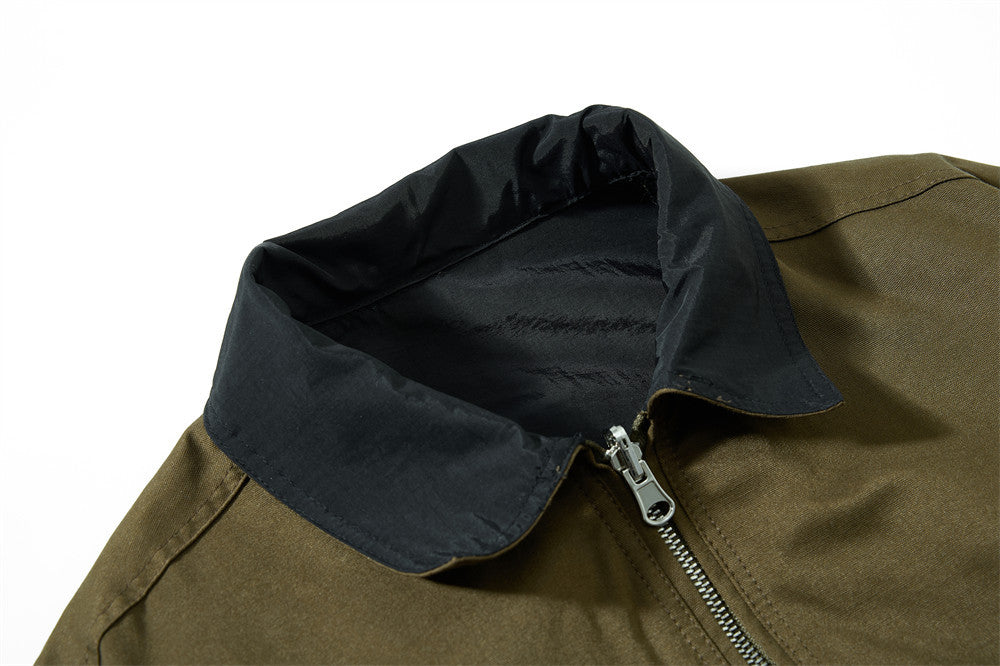 Reversible Oversized Bomber Jacket – Contrast Collar, Dual-Wear Workwear Style