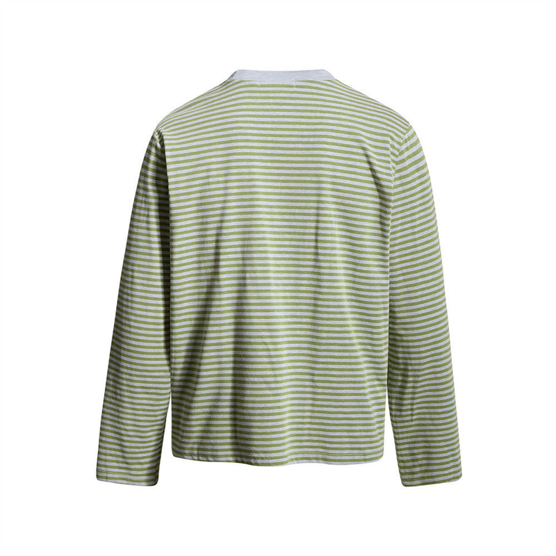 T-shirt homme à manches longues rayé avec poche – Coupe décontractée à col rond