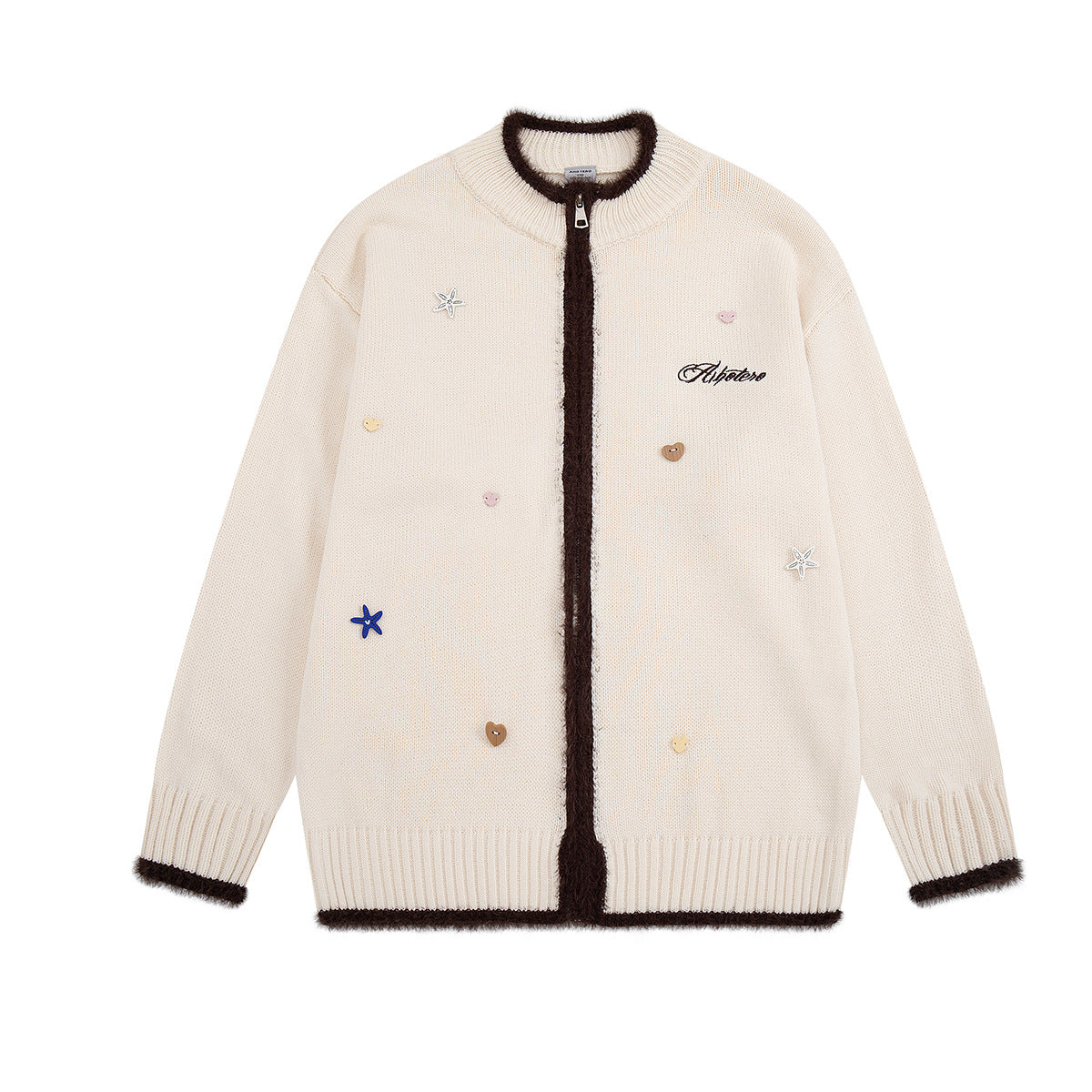 Gilet en maille zippé avec ornements cœur et étoile