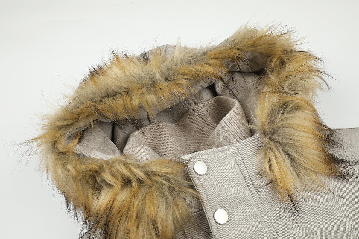 Fur Collar Padded Bomber Jacket – Vintage American Streetwear Winter Coat