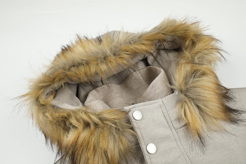 Fur Collar Padded Bomber Jacket – Vintage American Streetwear Winter Coat