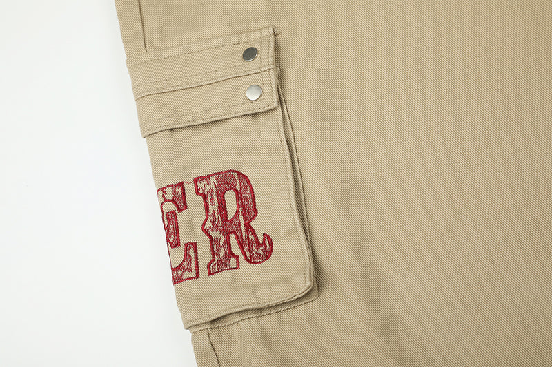 Baggy Cargo Pants Wide Leg Embroidered Letter Workwear Trousers