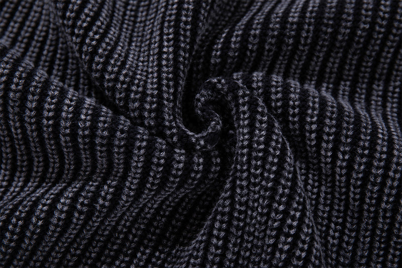 Washed Ribbed Knit Hoodie Sweater – Vintage Acid-Wash Oversized Pullover