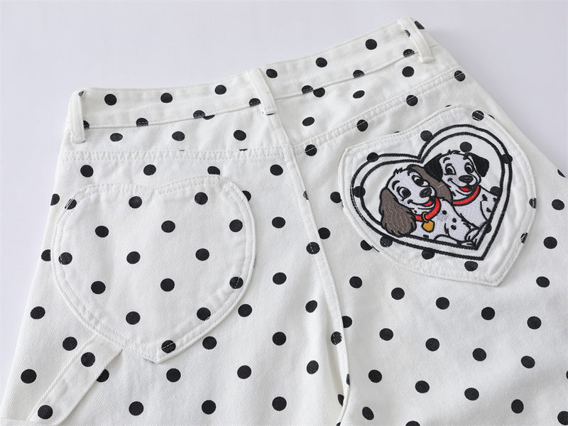 Pantalon baggy wide-leg à pois avec broderies cartoon dalmatien