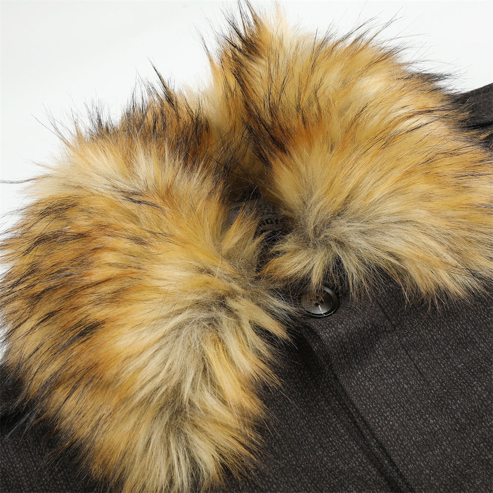 Men's Oversized Cotton Jacket with Detachable Faux Fur Collar