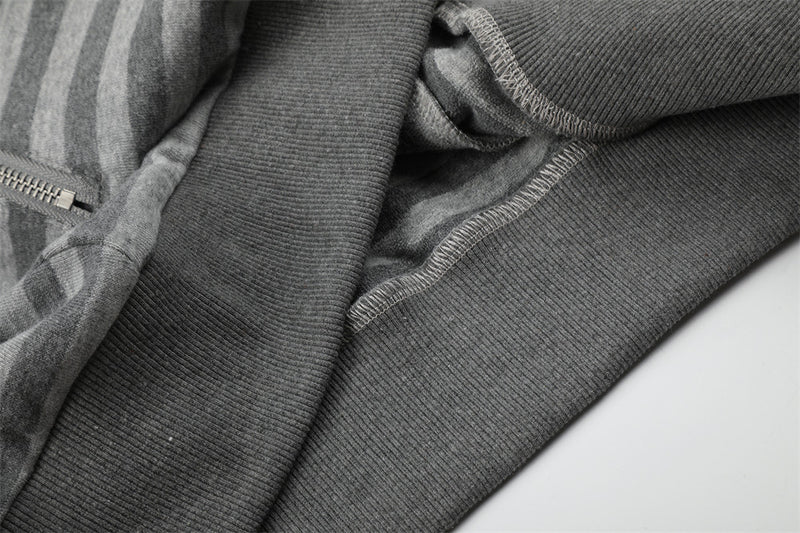 Gray Zip Up Jacket Striped Union Jack Stand Collar Unisex Sweatshirt Coat