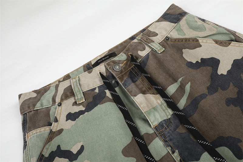 Camo & Leopard Patchwork Wide-Leg Cargo Pants
