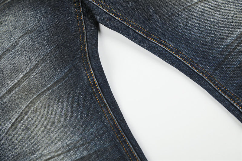 Men's Washed Distressed Straight-Leg Jeans with Union Jack Back Pockets