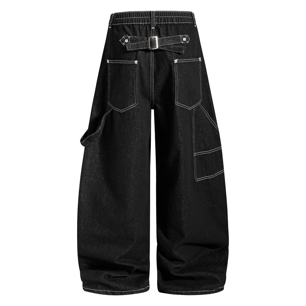 Herren-Cargojeans mit weitem Bein, Klappverschluss und Kontrastnähten
