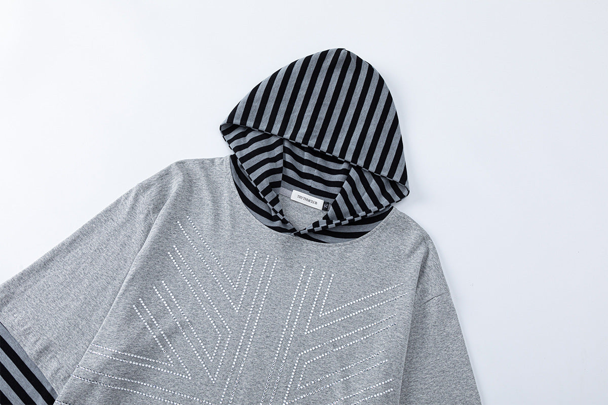Hoodie effet deux pièces avec imprimé Union Jack en strass et manches rayées