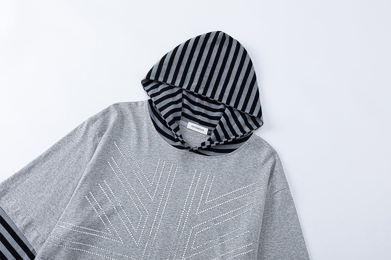 Hoodie effet deux pièces avec imprimé Union Jack en strass et manches rayées