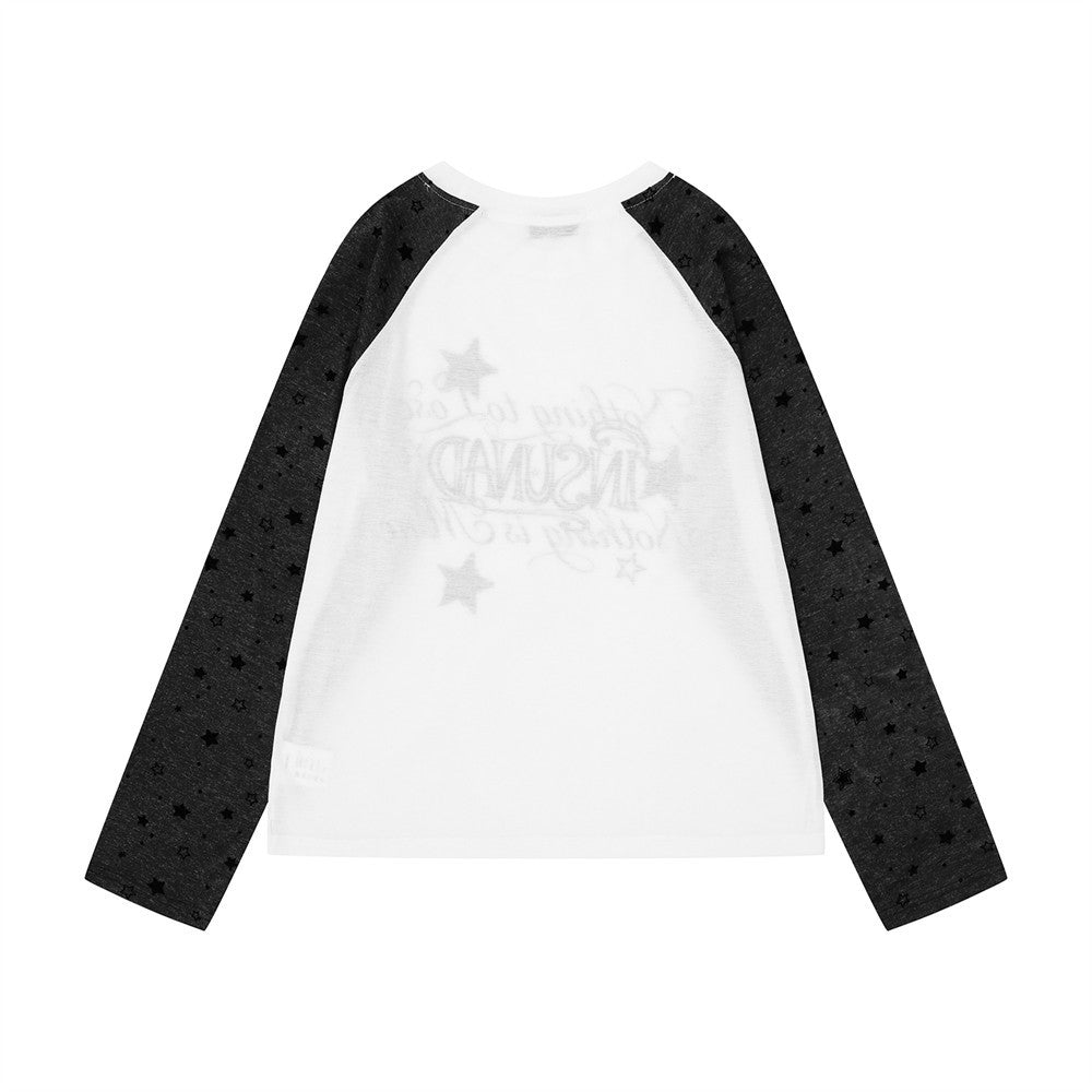 T-shirt homme raglan à manches longues avec manches imprimées d'étoiles et motif graphique sur le devant