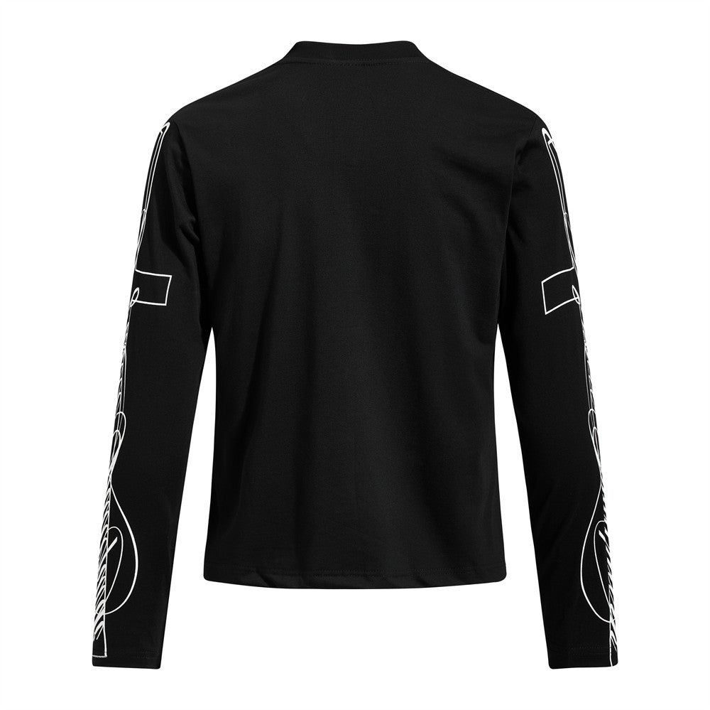 Men's Long Sleeve Henley Shirt with Cross Graffiti Sleeve Print