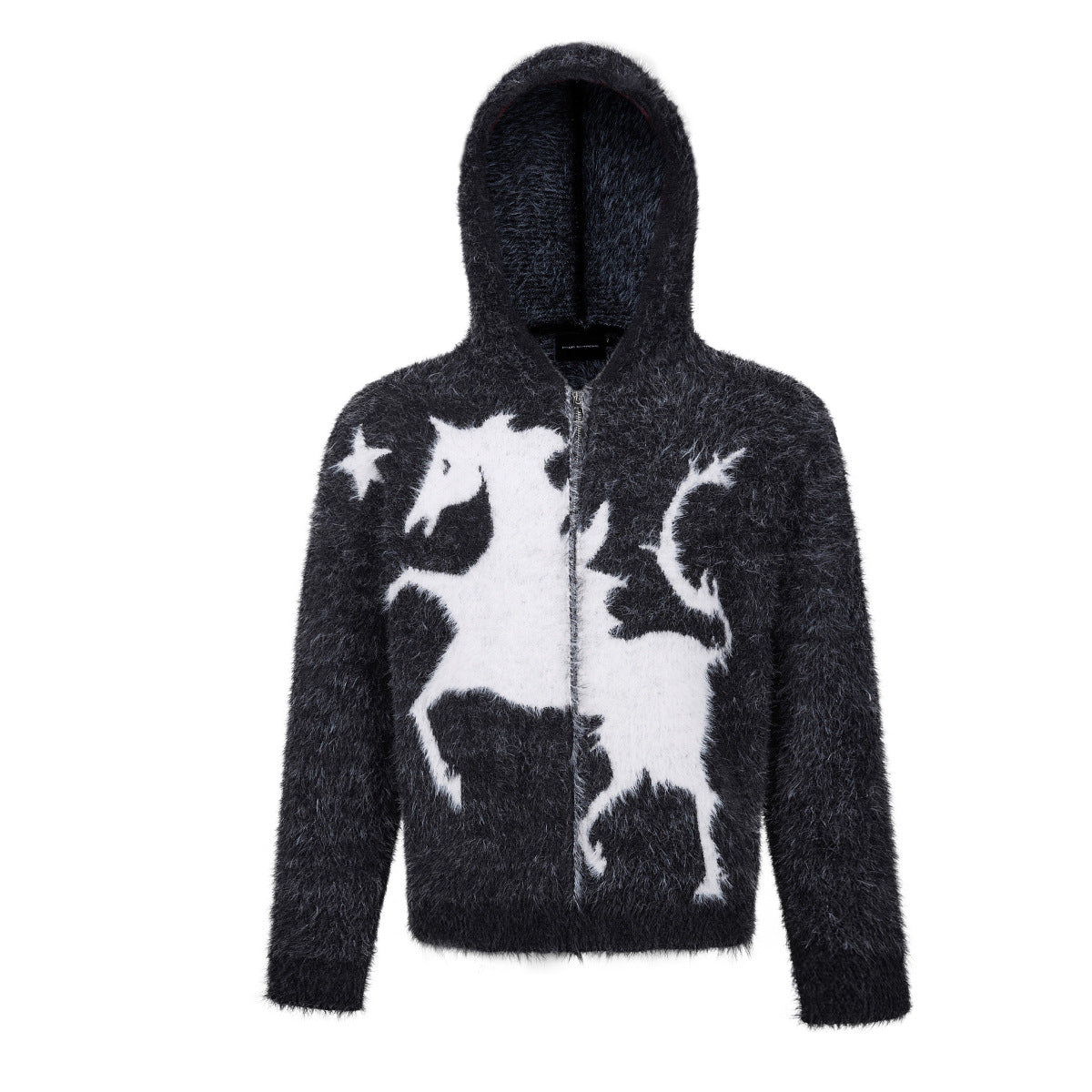 Sweat à capuche zippé en maille duveteuse – Motifs licorne et étoiles