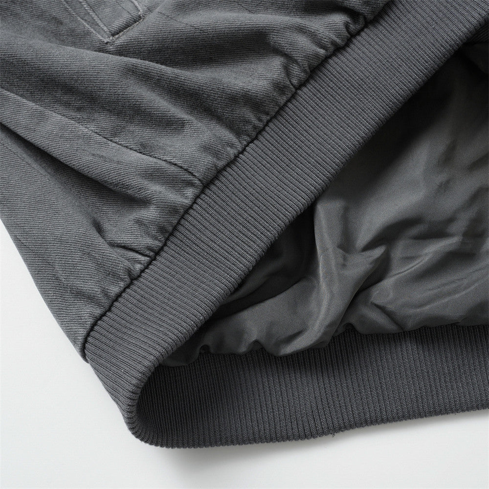 Bomber délavé et usé – Patchwork déconstruit à bords effilochés, coupe oversize