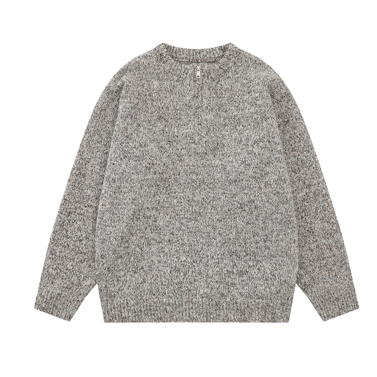 Quarter-Zip Knit Sweater – Marled Relaxed-Fit Crewneck