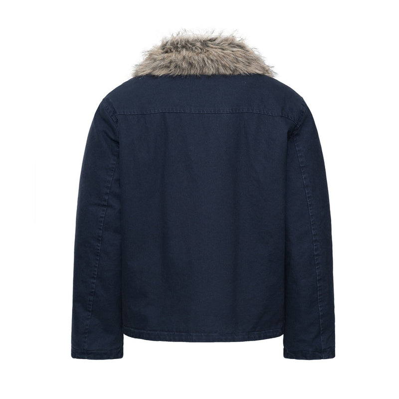 Men's Faux Fur Collar Cotton Padded Jacket with Toggle Closures