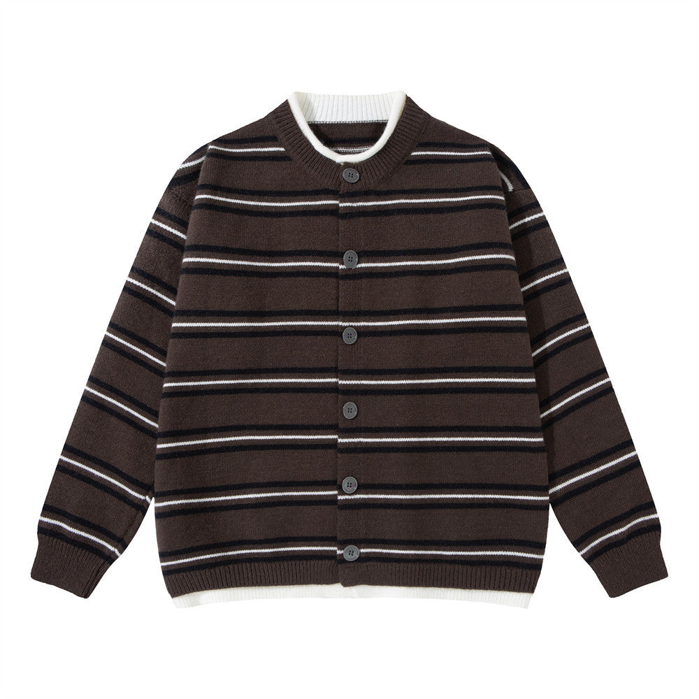 Herren-Strickcardigan mit Streifen und Knopfleiste