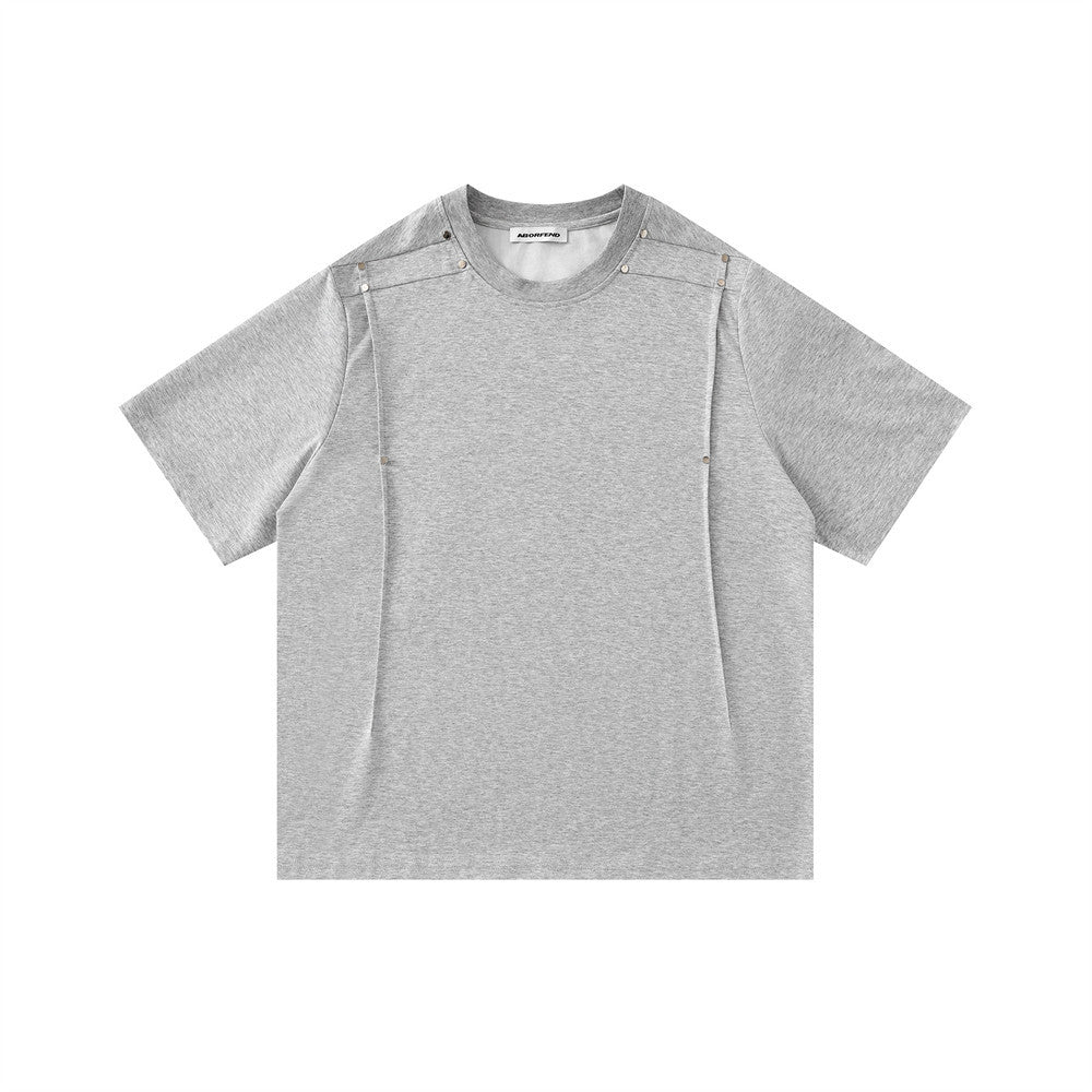 Oversized Pinch-Pleat T-Shirt with Stud Shoulder Detail
