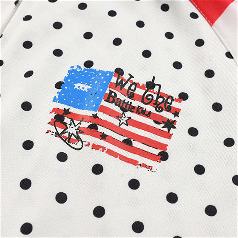 Polka Dot Colorblock Stand Collar Zip-Up Jacket – Stars & Stripes Patchwork