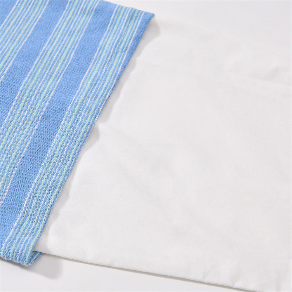 Striped Faux Two-Piece Polo Collar Long Sleeve T-Shirt