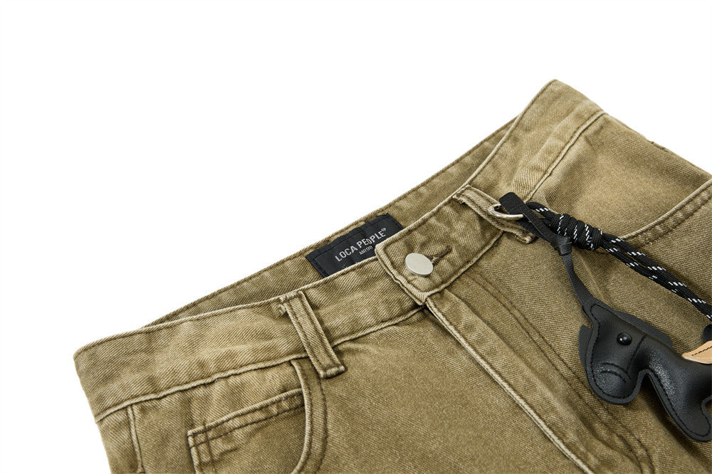 Men's Vintage Washed Wide-Leg Jeans – Relaxed Straight Fit with Horse Charm