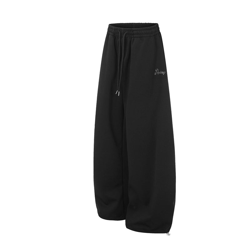 Wide-Leg Sweatpants with Rhinestone Rose Print & Drawstring Waist