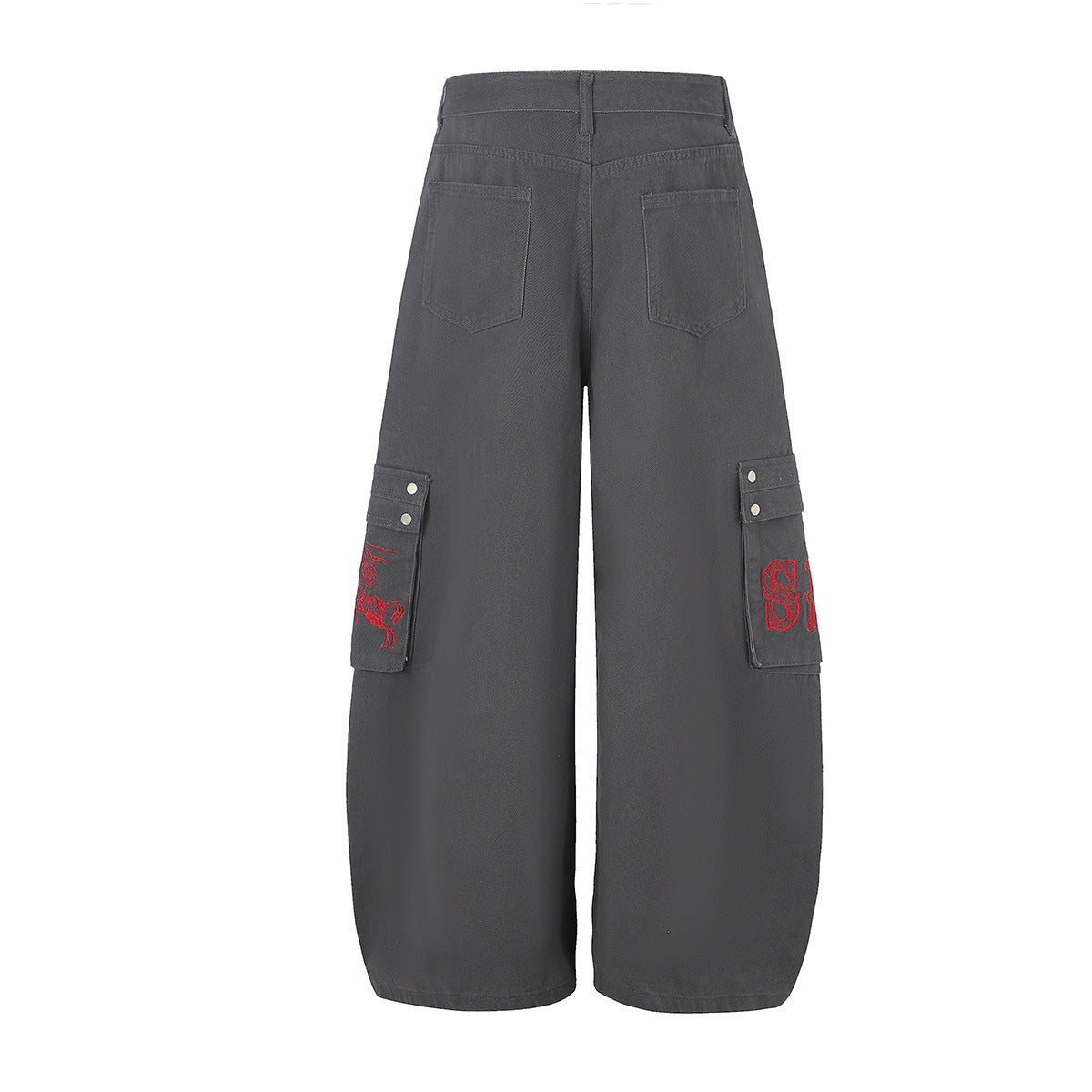 Baggy Cargo Pants Wide Leg Embroidered Letter Workwear Trousers