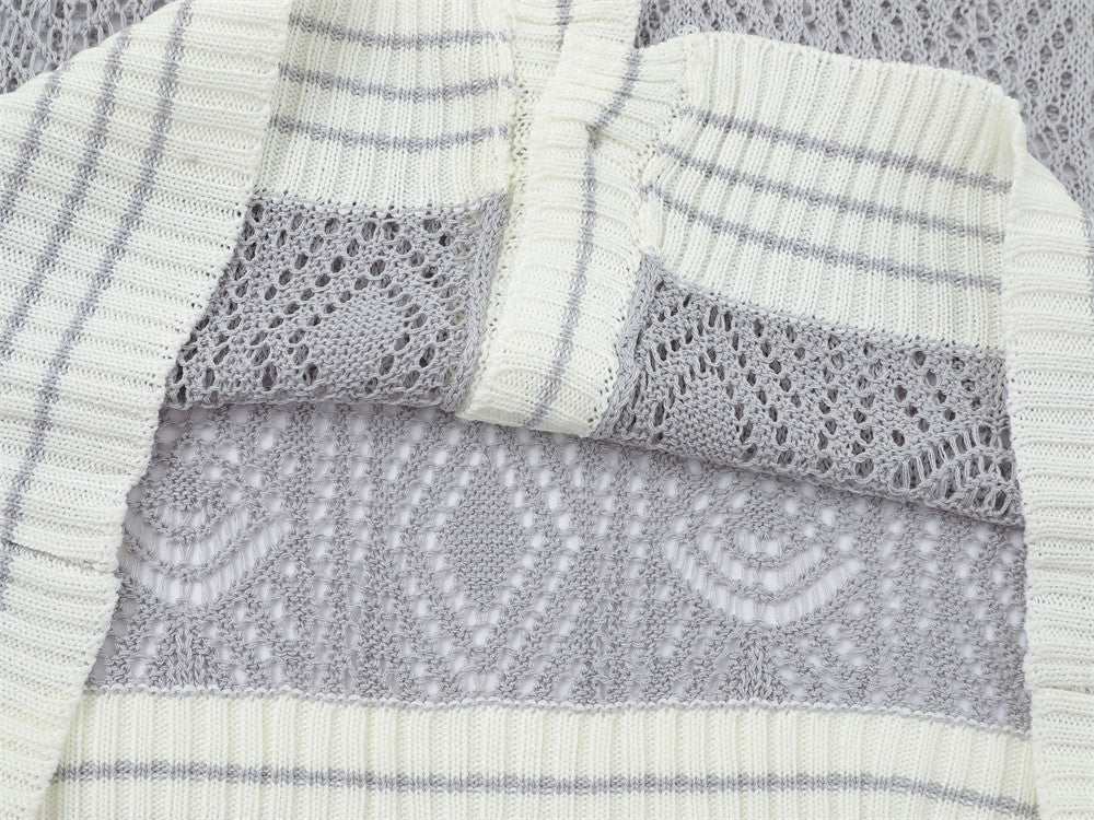 Cardigan en maille ajourée à col rond pour homme – Texture losanges, coupe décontractée